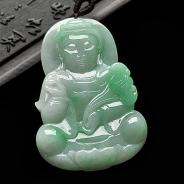 糯冰种豆色缅甸翡翠A货观音挂件