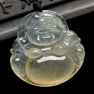 冰玻种淡黄翡缅甸翡翠A货玉佛挂件