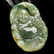 冰种飘花缅甸翡翠A货玉佛挂件