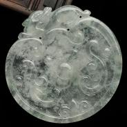 冰玻种略飘花缅甸翡翠A货福安锁牌挂件
