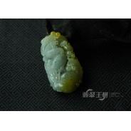 糯冰种黄翡蓝晴水飘花缅甸翡翠“官上加官”手玩