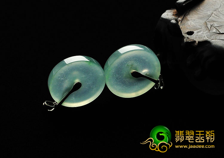 冰玻种晴水缅甸翡翠A货平安扣挂件（一对）