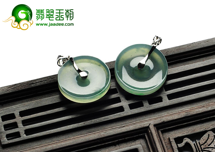 冰玻种晴水缅甸翡翠A货平安扣挂件（一对）