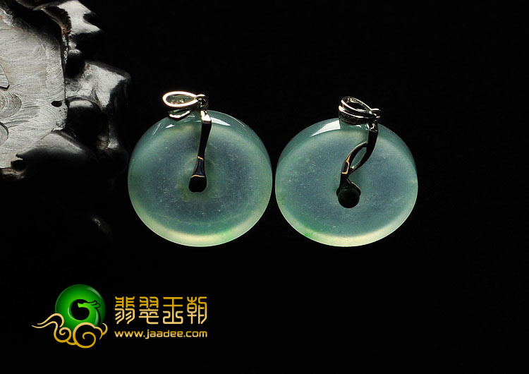 冰玻种晴水缅甸翡翠A货平安扣挂件（一对）