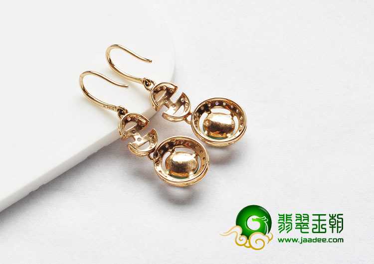 冰种阳绿满绿缅甸翡翠A货镶玫瑰金耳坠（真钻）