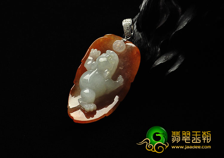 冰种红黄翡缅甸翡翠A货金蟾挂件