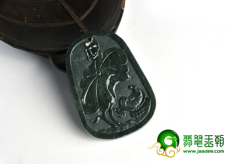 糯冰种墨翠缅甸翡翠A货龙牌挂件