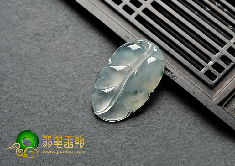 冰种飘花缅甸翡翠A货叶子挂件