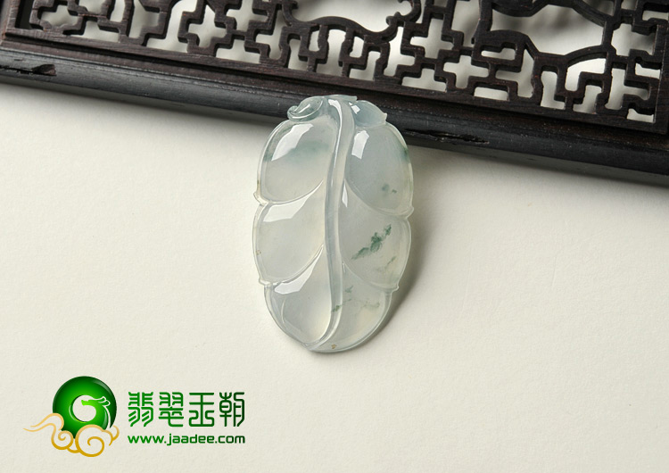 冰种飘花缅甸翡翠A货叶子挂件