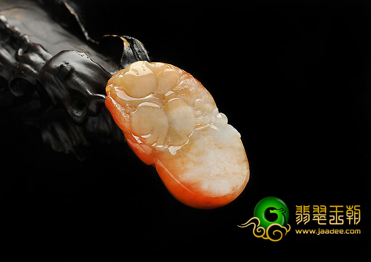 糯冰种红翡缅甸翡翠A货灵猴献寿挂件