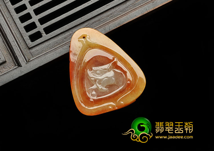 糯冰种红黄翡缅甸翡翠A货龙凤呈祥挂件