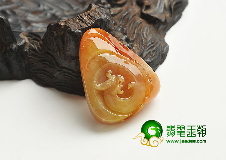 糯冰种红黄翡缅甸翡翠A货龙凤呈祥挂件