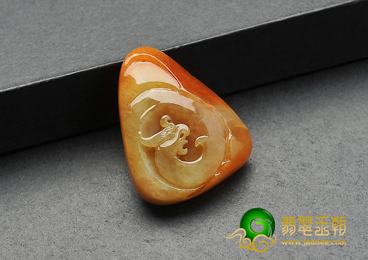 糯冰种红黄翡缅甸翡翠A货龙凤呈祥挂件