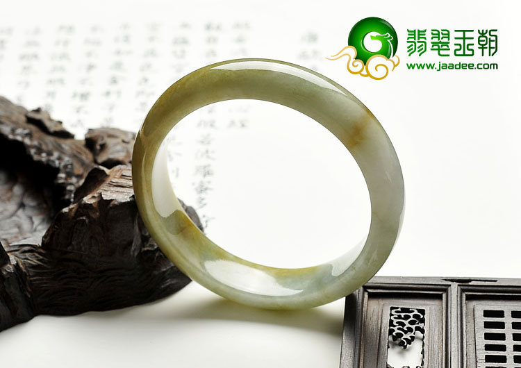 糯冰种褐黄翡缅甸翡翠A货手镯（57mm）