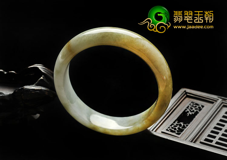 糯冰种褐黄翡缅甸翡翠A货手镯（57mm）