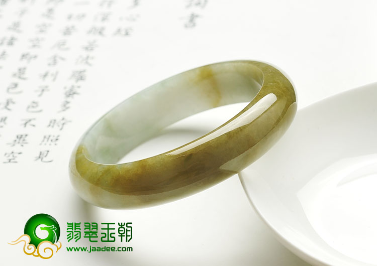 糯冰种褐黄翡缅甸翡翠A货手镯（57mm）