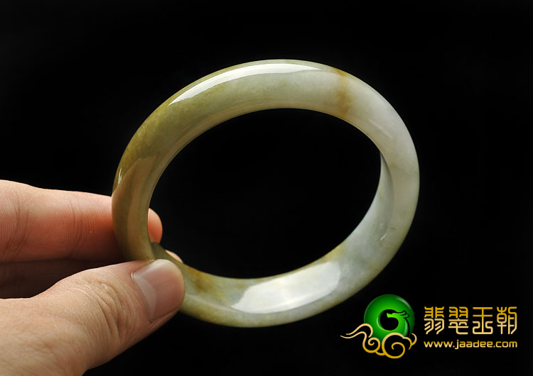 糯冰种褐黄翡缅甸翡翠A货手镯（57mm）