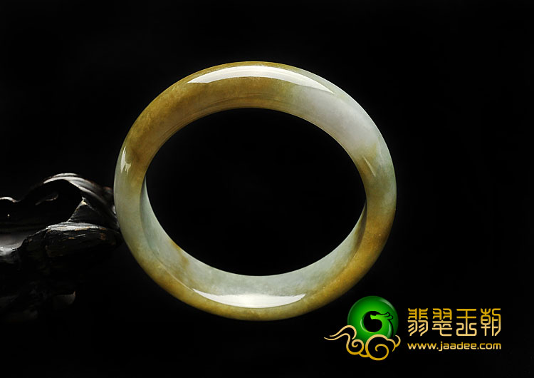 糯冰种褐黄翡缅甸翡翠A货手镯（57mm）