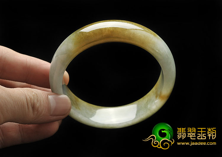 糯冰种褐黄翡缅甸翡翠A货手镯（57mm）