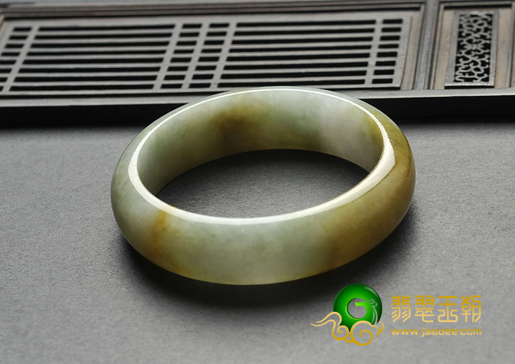 糯冰种褐黄翡缅甸翡翠A货手镯（57mm）