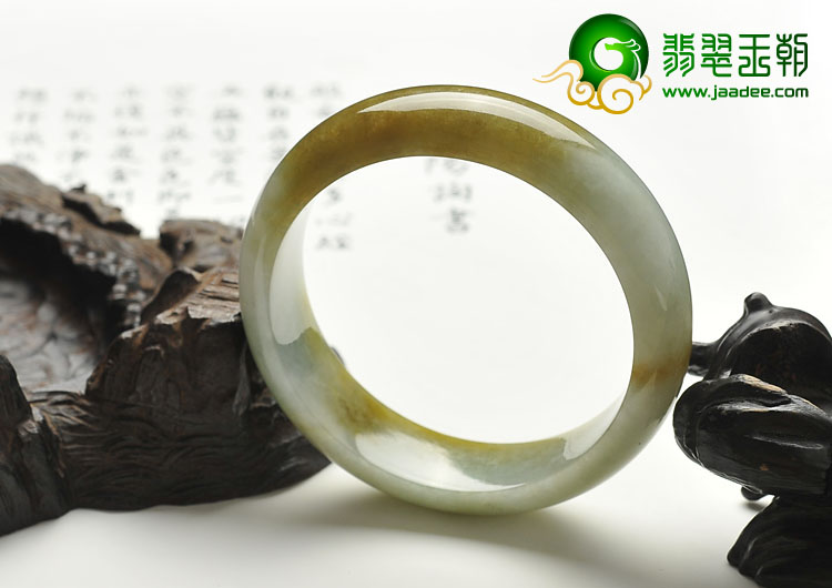 糯冰种褐黄翡缅甸翡翠A货手镯（57mm）