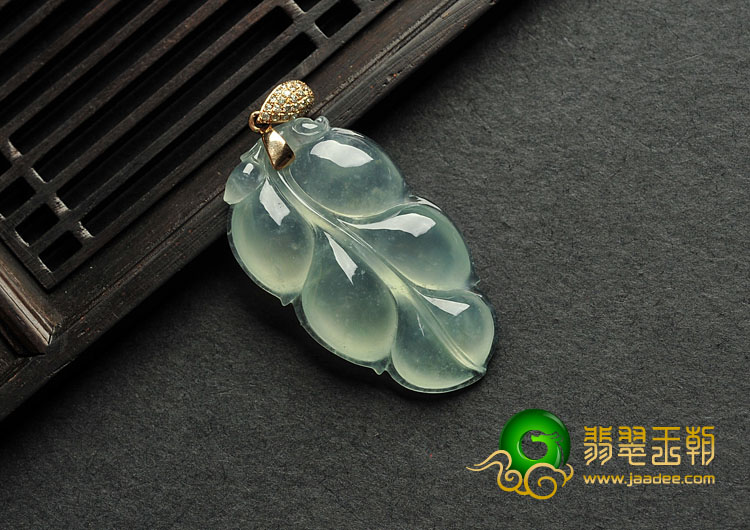 冰种晴水缅甸翡翠A货叶子挂件