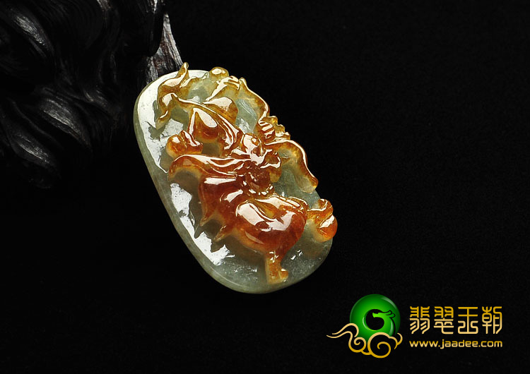 糯冰种褐黄翡缅甸翡翠A货龙牌挂件