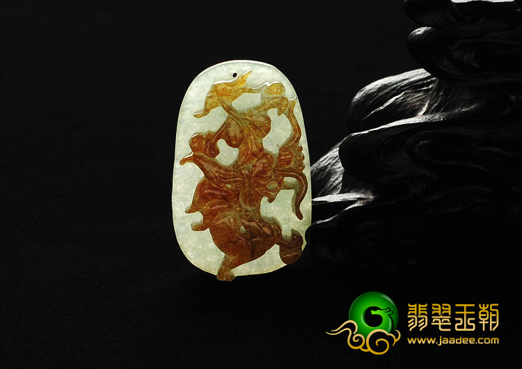 糯冰种褐黄翡缅甸翡翠A货龙牌挂件