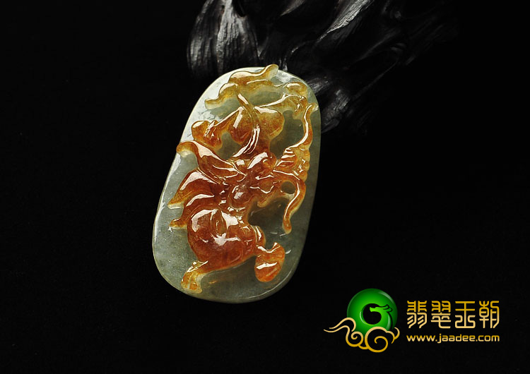 糯冰种褐黄翡缅甸翡翠A货龙牌挂件