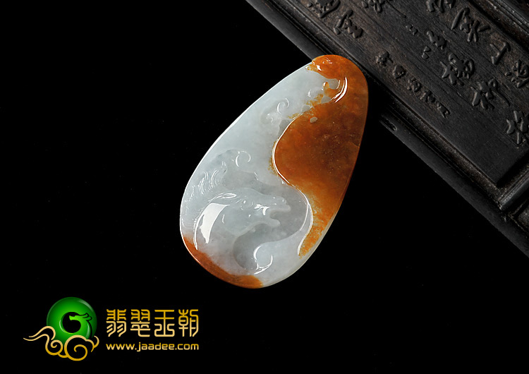 糯冰种红翡缅甸翡翠A货龙马精神挂件