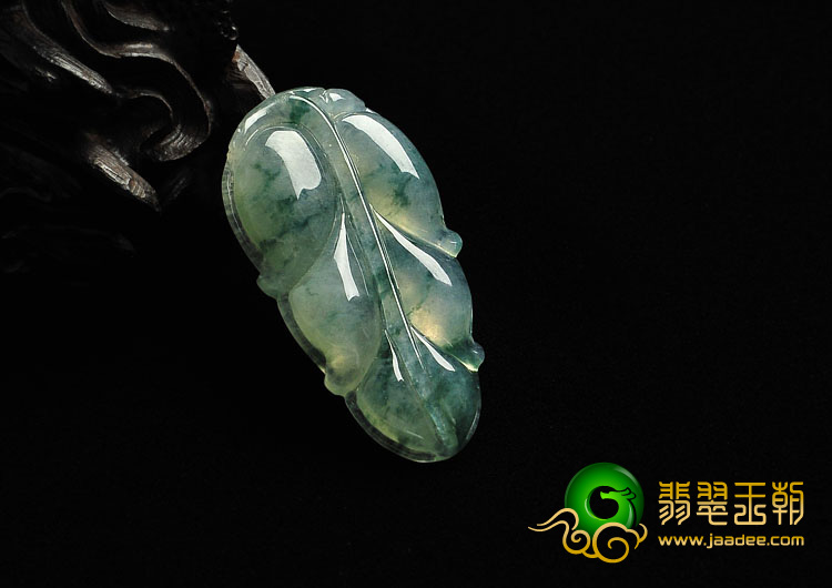 冰种飘花缅甸翡翠A货叶子挂件