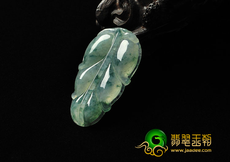 冰种飘花缅甸翡翠A货叶子挂件