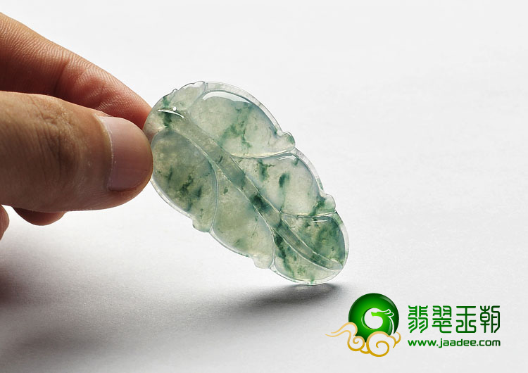 冰种飘花缅甸翡翠A货叶子挂件