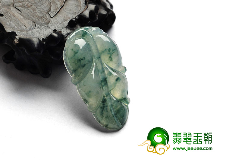 冰种飘花缅甸翡翠A货叶子挂件