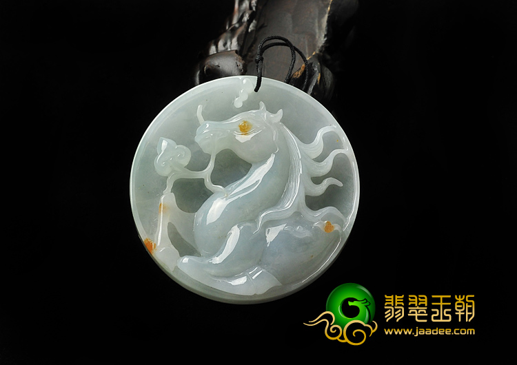 冰种淡晴水缅甸翡翠A货奔马挂件