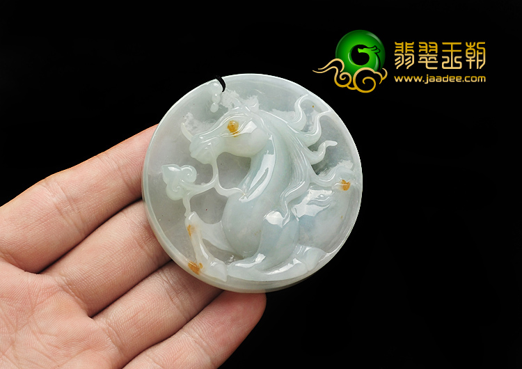 冰种淡晴水缅甸翡翠A货奔马挂件