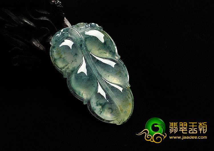 冰种飘花缅甸翡翠A货叶子挂件