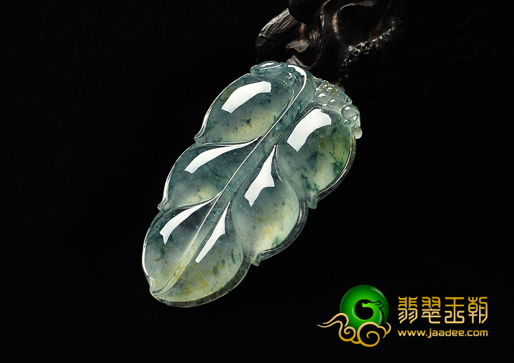 冰种飘花缅甸翡翠A货叶子挂件