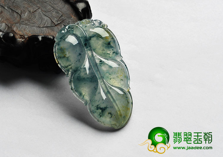 冰种飘花缅甸翡翠A货叶子挂件