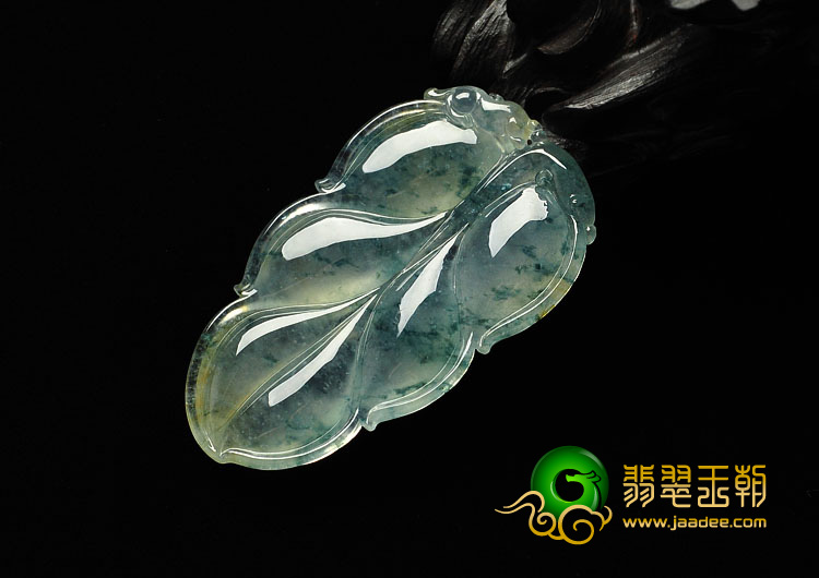 冰种飘花缅甸翡翠A货叶子挂件