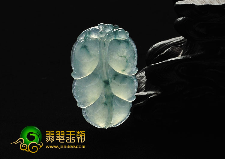 冰种飘花缅甸翡翠A货叶子挂件