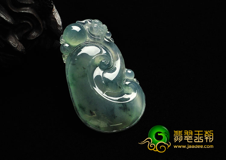 冰种飘花缅甸翡翠A货如意寿挂件