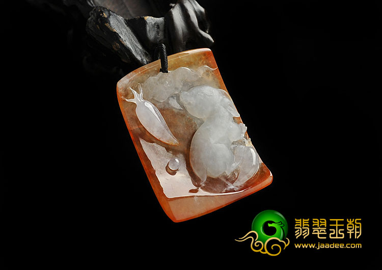 冰种红黄翡缅甸翡翠A货玉兔挂件