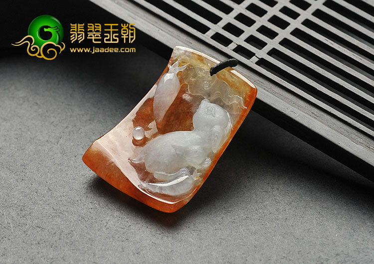 冰种红黄翡缅甸翡翠A货玉兔挂件