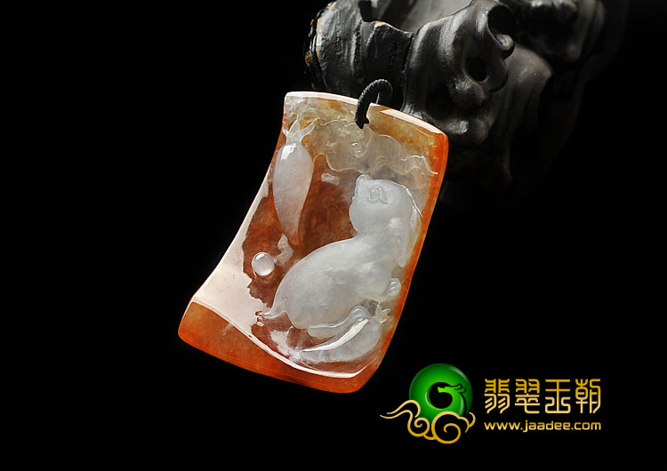 冰种红黄翡缅甸翡翠A货玉兔挂件