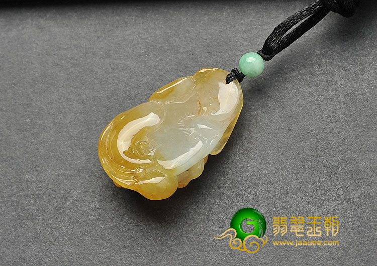 糯冰种黄翡缅甸翡翠A货螭龙挂件