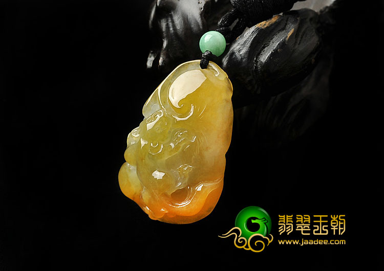 糯冰种黄翡缅甸翡翠A货螭龙挂件