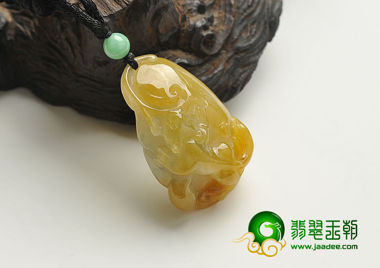 糯冰种黄翡缅甸翡翠A货螭龙挂件