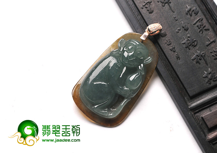 冰种晴水褐黄翡缅甸翡翠A货灵猴挂件
