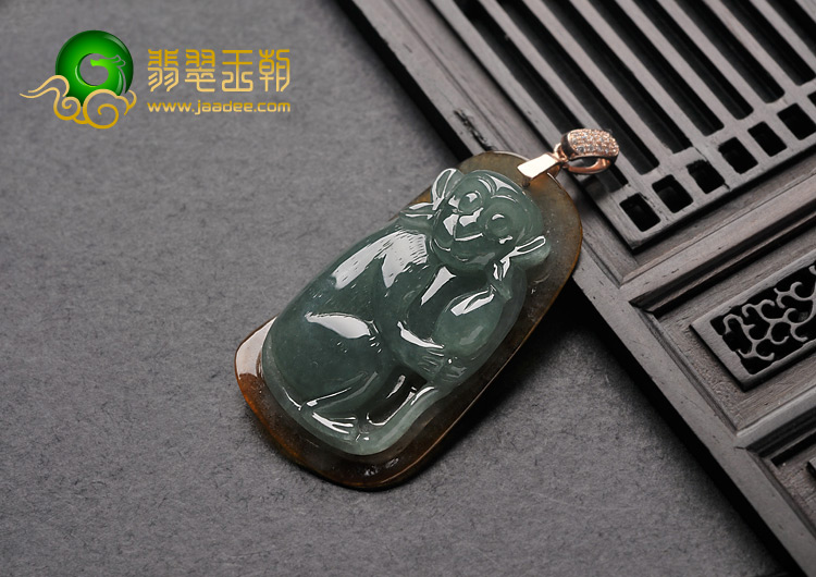 冰种晴水褐黄翡缅甸翡翠A货灵猴挂件